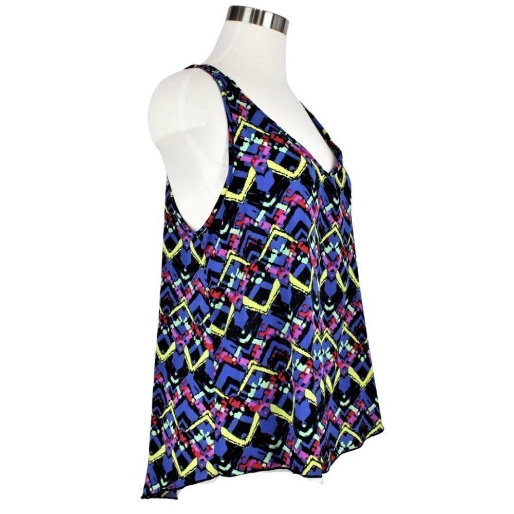 Sleeveless Swing Tank Top Multicolor Ethnic Print Adjustable Racerback